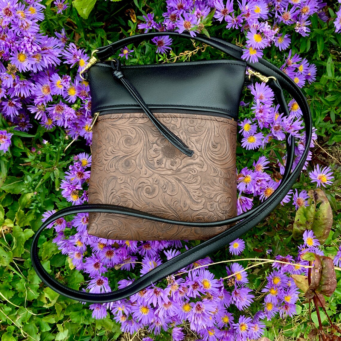 Black and Brown Crossbody Bag Vegan Eco Leather Small Shoulder Etsy