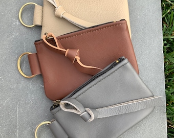 Leather Key Chain Key Case Change Purse Credit Card Case Minimalist Clutch Small Flat Zip Wallet Coin Purse Purse Organizer Gift for Him