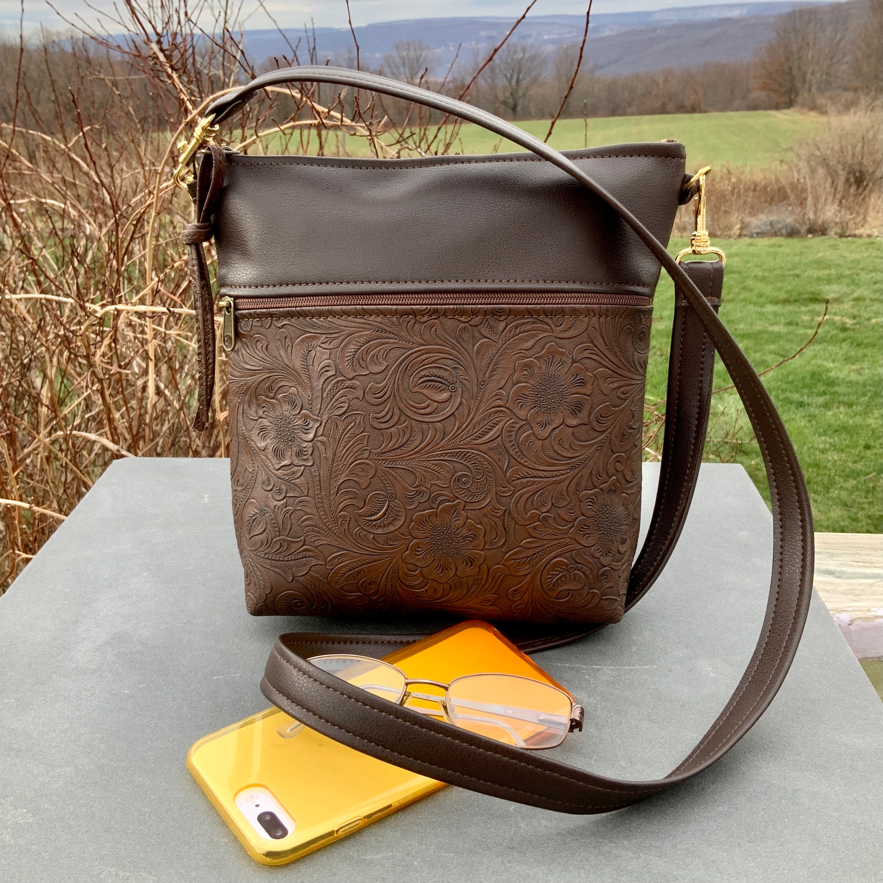 Crossbody Bag Vegan Eco Leather Chocolate Brown Shoulder Bag Etsy
