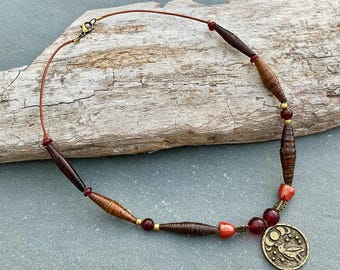 Raven Moon Talisman Tribal Necklace Handmade Bohemian Antique Beads Ethnic Mystical Spiritual Animal Totem