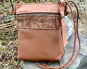 Small Crossbody Phone Bag Minimalist Western Tooled Leather Tribal Festival Travel Everyday Adjustable Strap