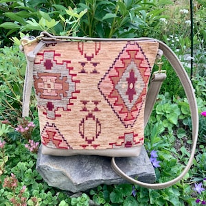 SALE Crossbody Bag Leather & Bohemian Tapestry Imported Turkish Upholstery Fabric Sturdy Everyday Big Travel Bag Organizer Bag Shoulder Bag