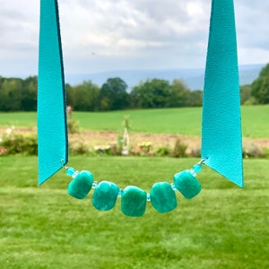 Türkis Leder Kette Apatit Edelstein Lederschmuck Boho Heilstein Apatit Schmuck Türkis Lederkette Choker