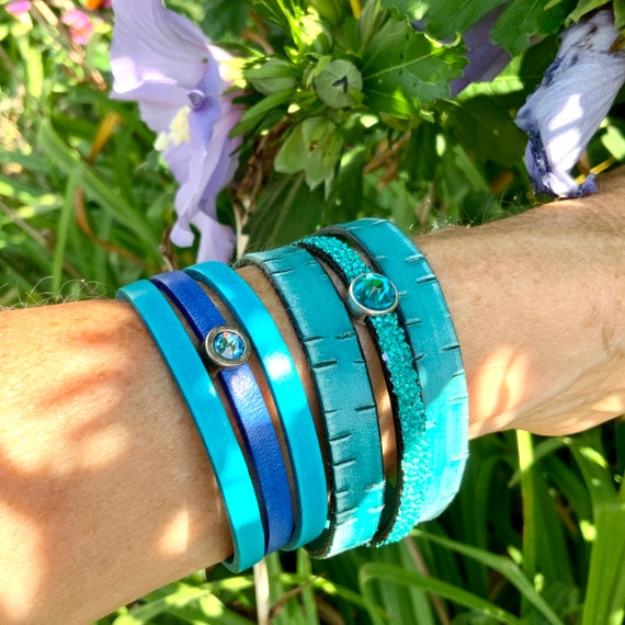 Teal leather bracelet deals