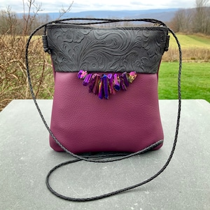 Kunstleder Umhängetasche Kleine Vegan Tasche Erstaunliche Qualität Violet Schwarz Mystic Quartz Edelstein Abendtasche Handytasche Festival Tasche