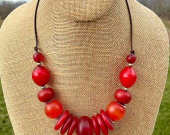 Copal & Antique African Trade Beads Cherry Red Necklace Handmade Bohemian Tribal Ethnic Collectible Jewelry