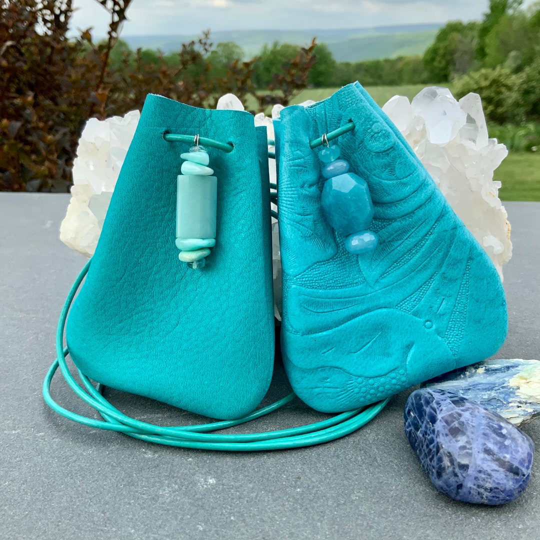 Turquoise Medicine Bag Leather Medicine Pouch Healing Stone Amazonite