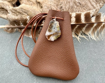 Medicine Pouch Heavy Duty Leather Amulet Crystal Bag Shaman Tribal Natural Rustic Agate Stone Shaman
