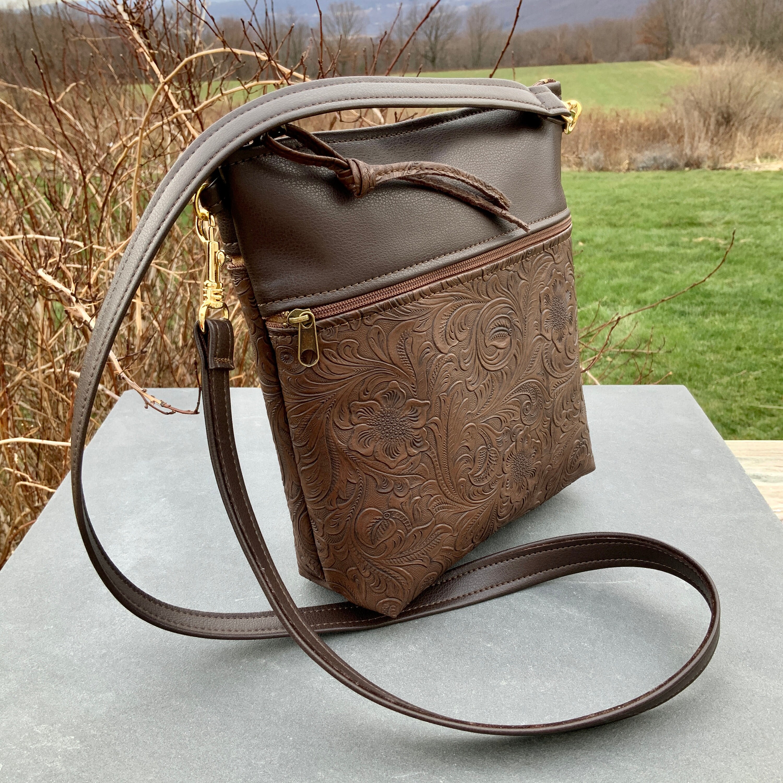 Crossbody Bag Vegan Eco Leather Chocolate Brown Shoulder Bag Etsy