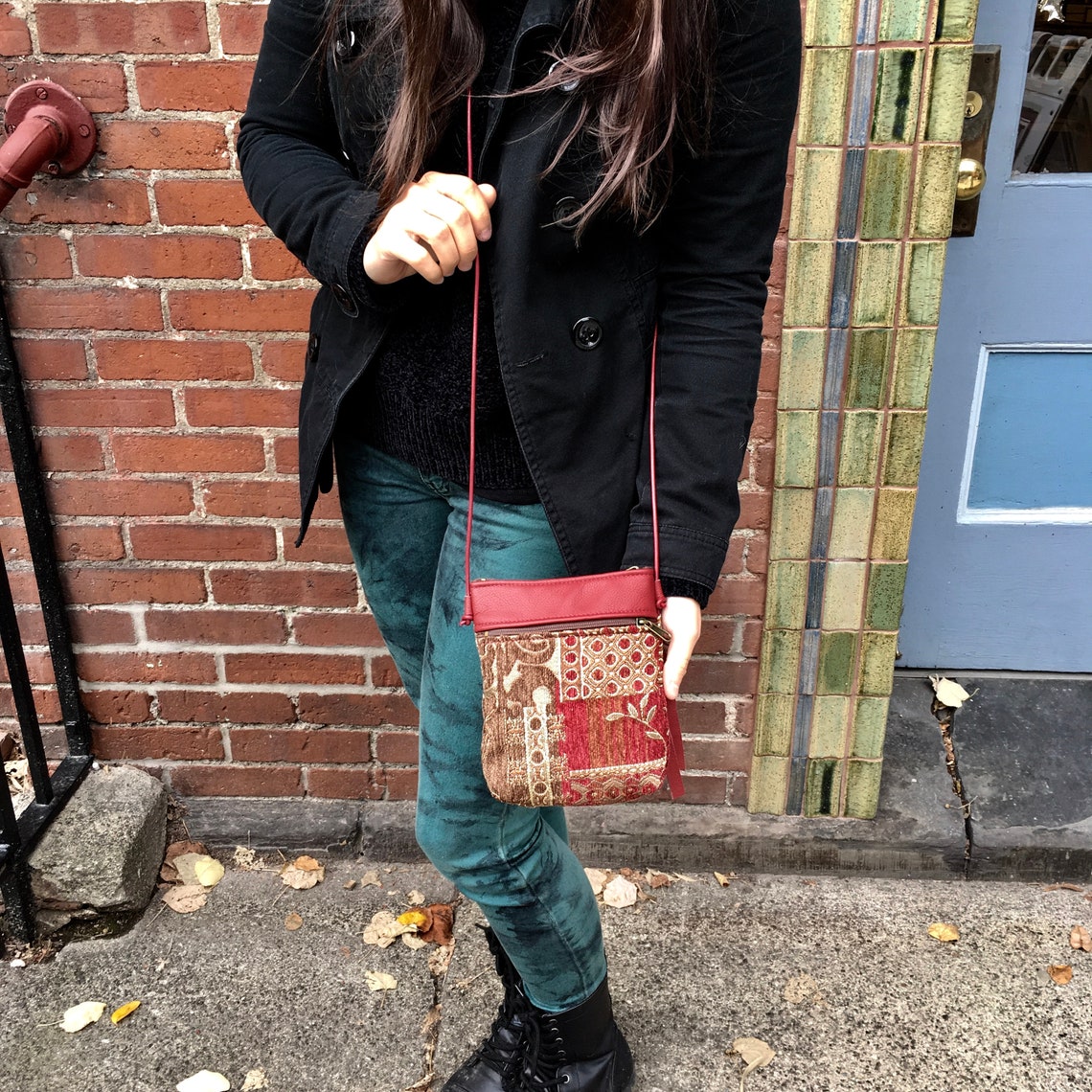 Small Crossbody Bag Phone Case Leather and Many Moons Chenille - Etsy