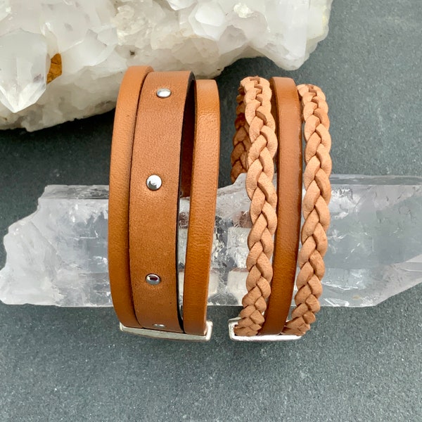 Braided Leather Bracelet Man Bracelet Natural Studded Leather Wide Leather Cuff Bracelet Ethnic Jewelry Tribal Native Style Man Gift for Him