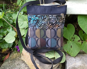 Small Vegan Crossbody Bag Shoulder Bag Travel Bag Boho Upholstery Tapestry Black Blue Adjustable Strap Minimalist Bag Everyday Handbag
