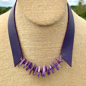 Purple Leather Necklace Charoite Gemstones Leather Jewelry Amethyst Charoite Necklace Bohemian Healing Stones Jewelry Choker Fairy Necklace