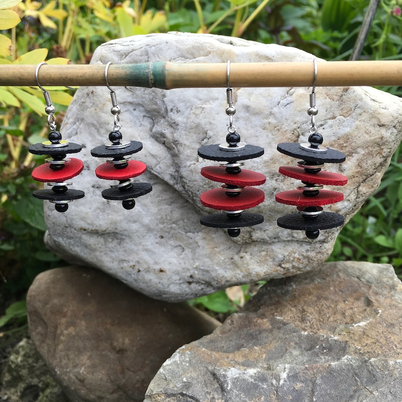 Wakanda Inspired Leather Earrings Modern Style Black and Red Italian Leather Lightweight they float like Feathers Gift for Her Fun to wear