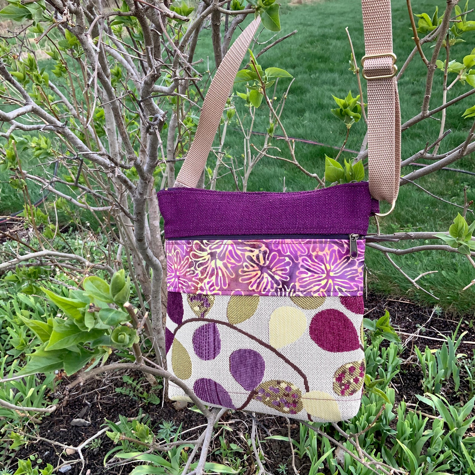 Violet Fabric Crossbody Bag Vegan Bag Textured Upholstery Etsy