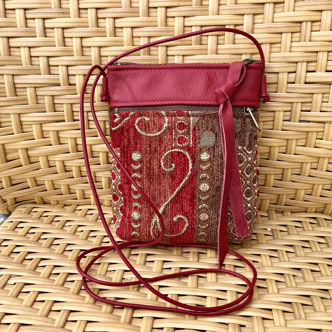 Small Crossbody Bag Phone Case Leather and Many Moons Chenille - Etsy