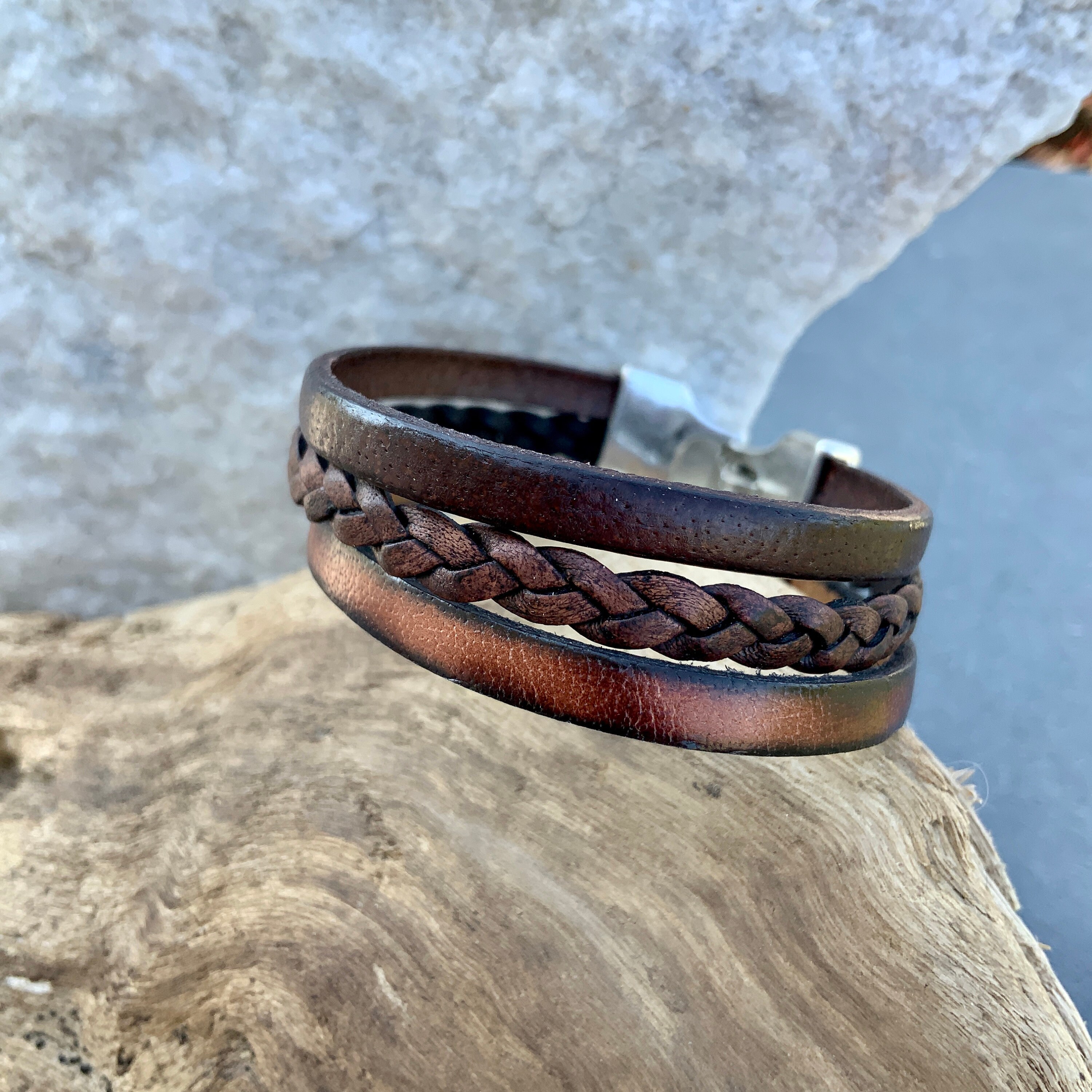 Leather Bracelet Ethnic Tribal Stacking Bracelet Natural | Etsy