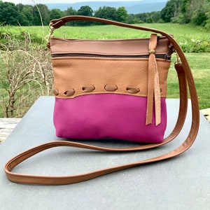 SALE!Handmade Leather Designer Bag Minimalist Crossbody Everyday Travel Bag Festival Shopping Organizer Medium Size Unique Design Fuchsia
