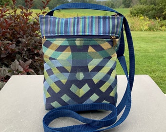 Small Blue Crossbody Bag Shoulder Bag Travel Bag Vegan Fabric Bag Upholstery Tapestry Adjustable Strap Minimalist Bag Everyday Handbag