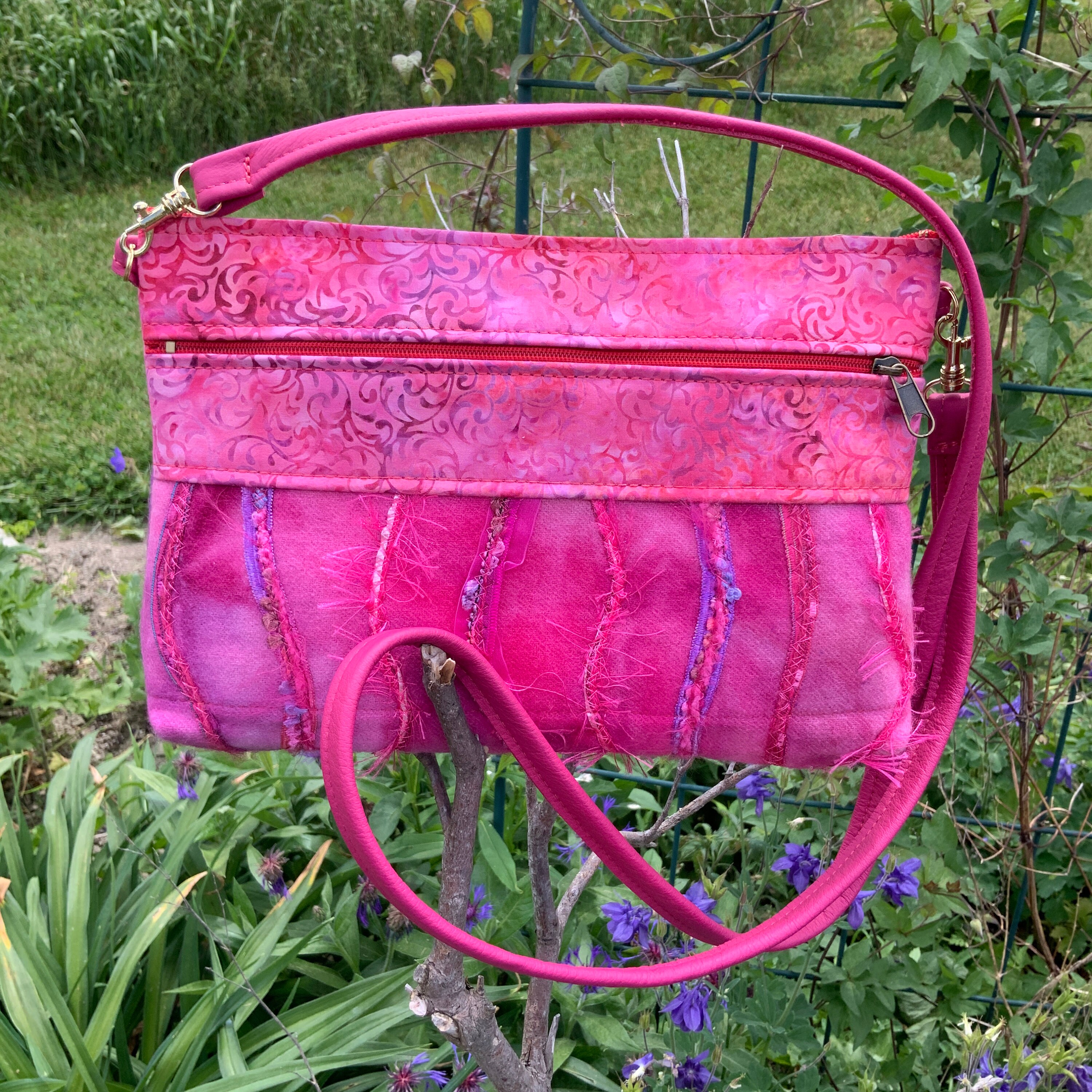 Hot Pink Leather Crossbody Bag Shoulder Bag Unique Fiber Art Etsy