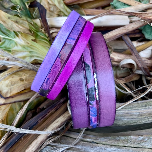 Purple Leather Stacking Bracelet Boho Colorful  Wide Leather Cuff Fairycore