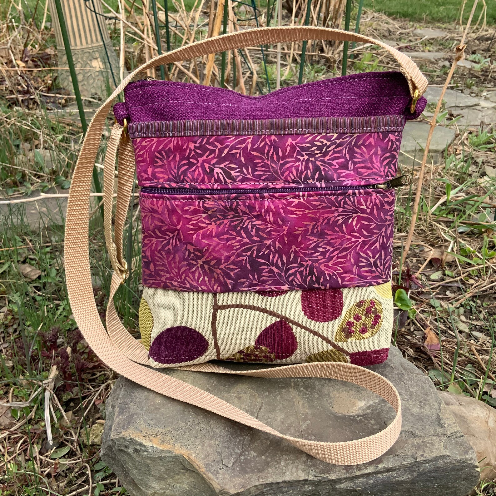 Violet Fabric Crossbody Bag Vegan Bag Textured Upholstery - Etsy