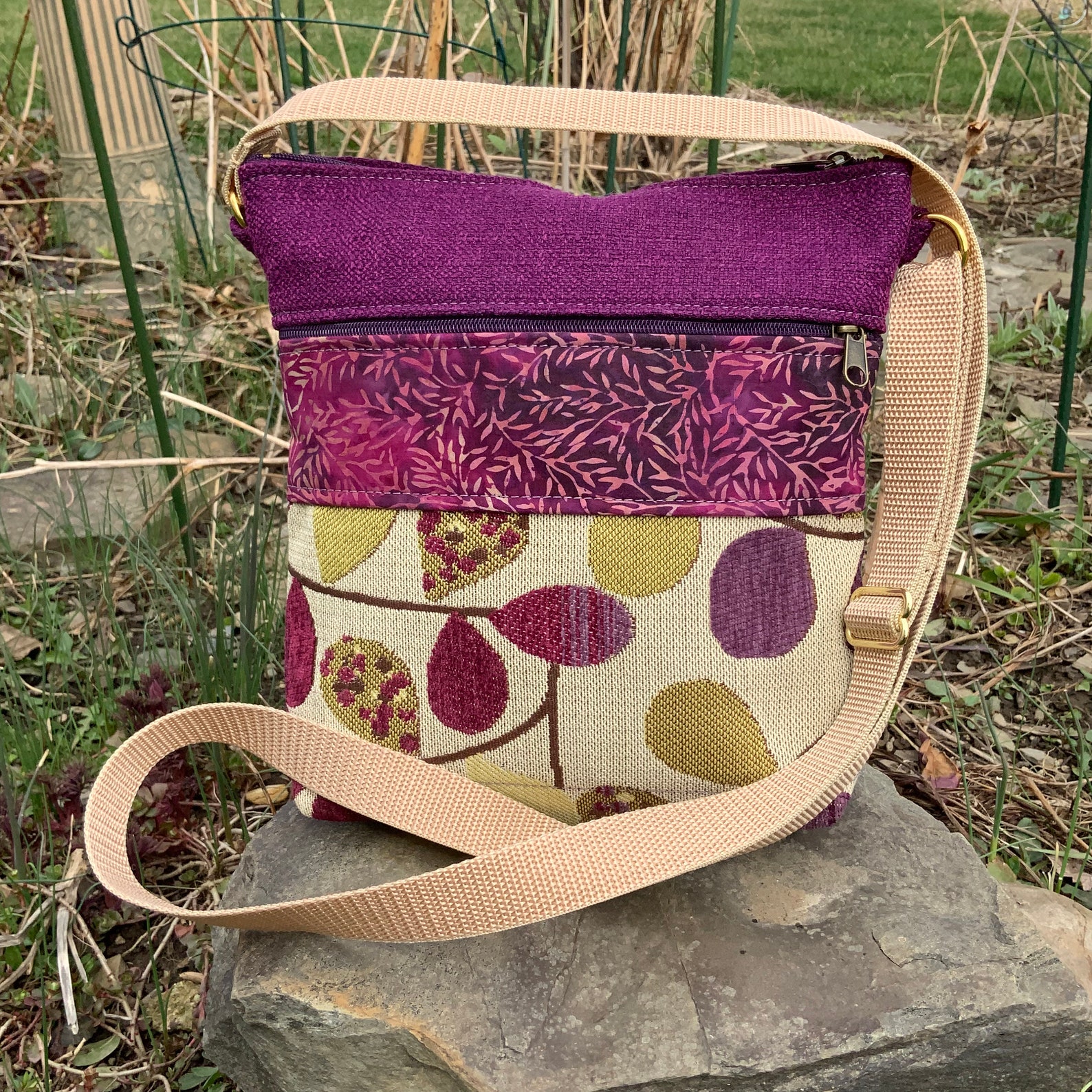 Violet Fabric Crossbody Bag Vegan Bag Textured Upholstery Etsy