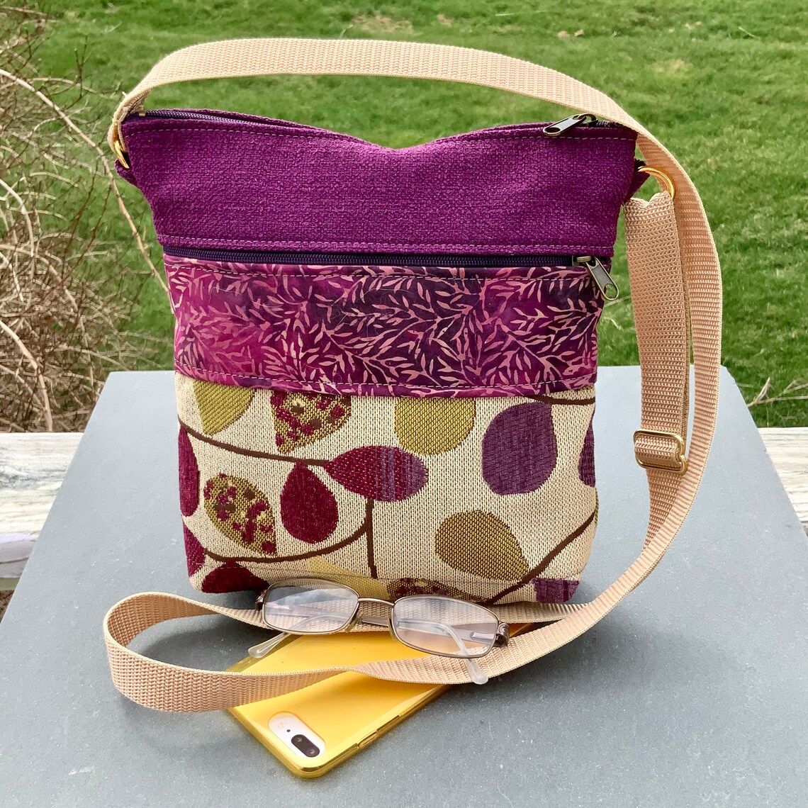 Violet Fabric Crossbody Bag Vegan Bag Textured Upholstery Etsy