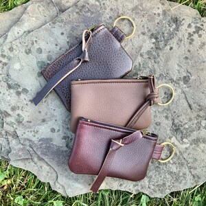 Vegan Eco Leather Key Case Keyring Key Pouch Change Purse Credit Card Case Wallet Tiny Clutch Accessory  Earbud Case Gift for Him or Her