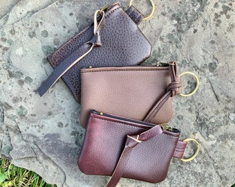 Vegan Eco Leather Key Case Keyring Key Pouch Change Purse Credit Card Case Wallet Tiny Clutch Accessory  Earbud Case Gift for Him or Her
