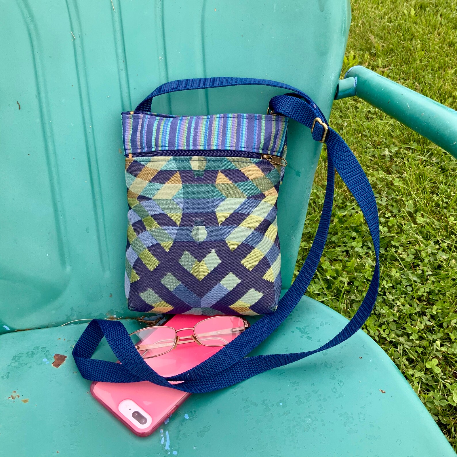 Small Blue Crossbody Bag Shoulder Bag Travel Bag Vegan Fabric Etsy