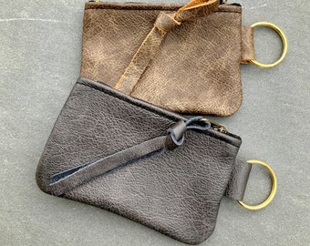 Leather KeyCase Keyring Key Pouch Change Purse Coin Purse CreditCard Case Minimalist Zipper Wallet Clutch Earbud Case Keychain Gift for Him