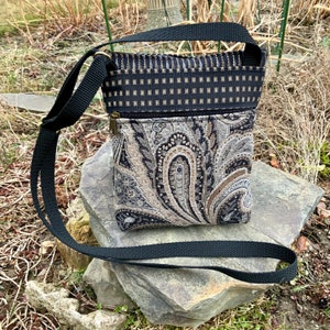 Small Fabric Crossbody Bag Black & White Boho Paisley Tapestry Travel ...
