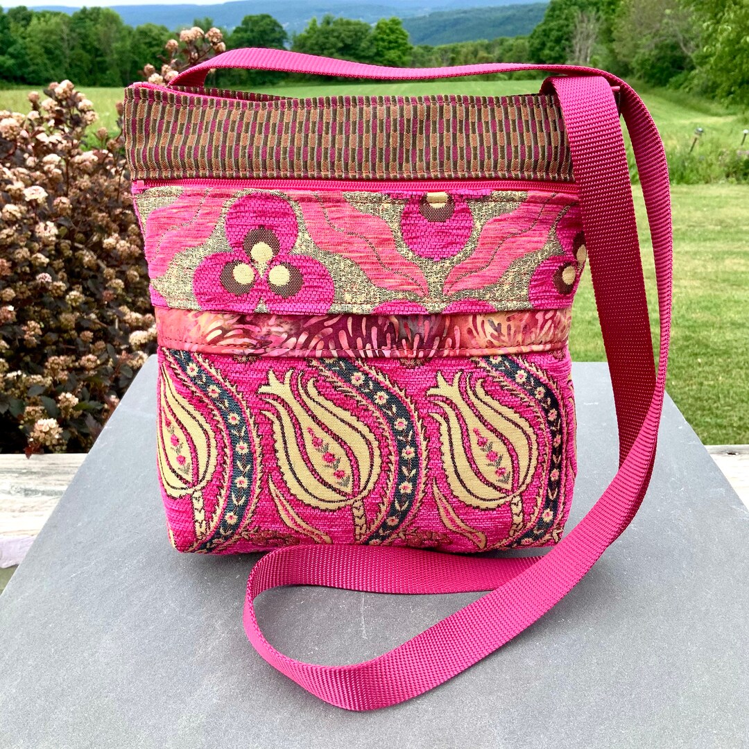 Hot Pink Fabric Crossbody Bag Medium Large Vegan Bag Boho Etsy