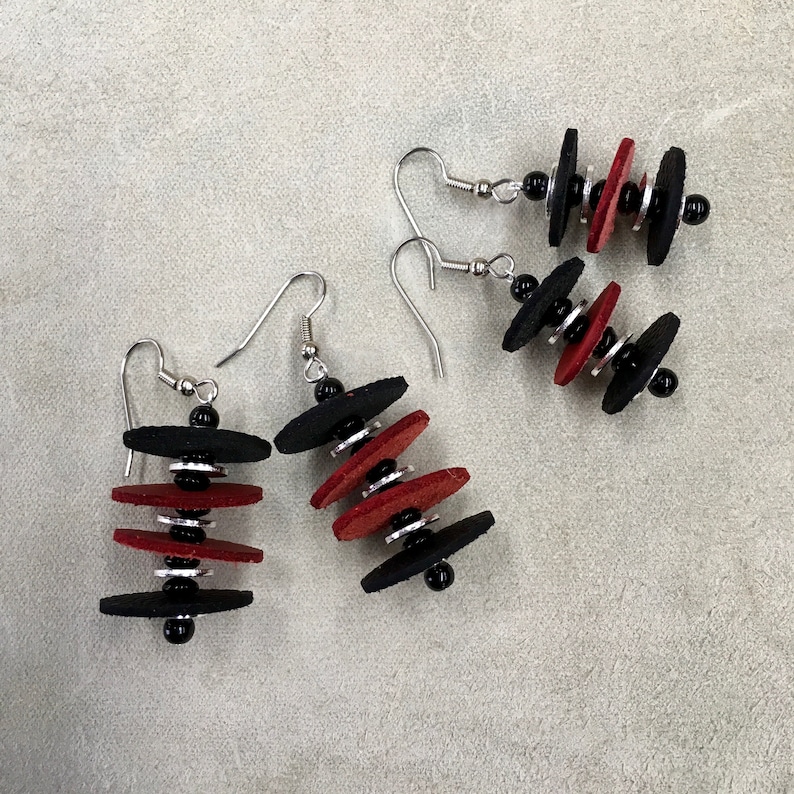 Wakanda Inspired Leather Earrings Modern Style Black and Red Italian Leather Lightweight they float like Feathers Gift for Her Fun to wear