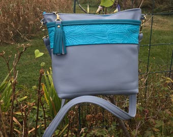 Large Leather Crossbody Shoulder Bag Purse with Pockets Zippers Everyday Bag Italian Leather Blue Turquoise Pat Halpen Original Designer Bag
