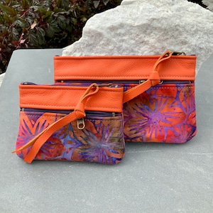 Minimalist Brieftasche Kreditkartenetui Geldbörse Orange Leder Lila Batik Clutch Reißverschluss Brieftasche Accessoires Case Geldbörse Organizer Geschenk für Sie