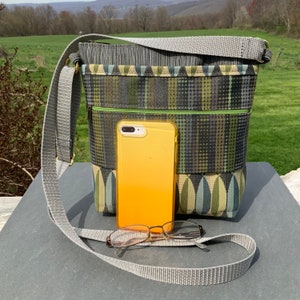 Crossbody schouder reistas limoengroen aqua grijs bekleding tapijt stoffen tas veganistische portemonnee verstelbare riem middelgrote dagelijkse handtas afbeelding 5