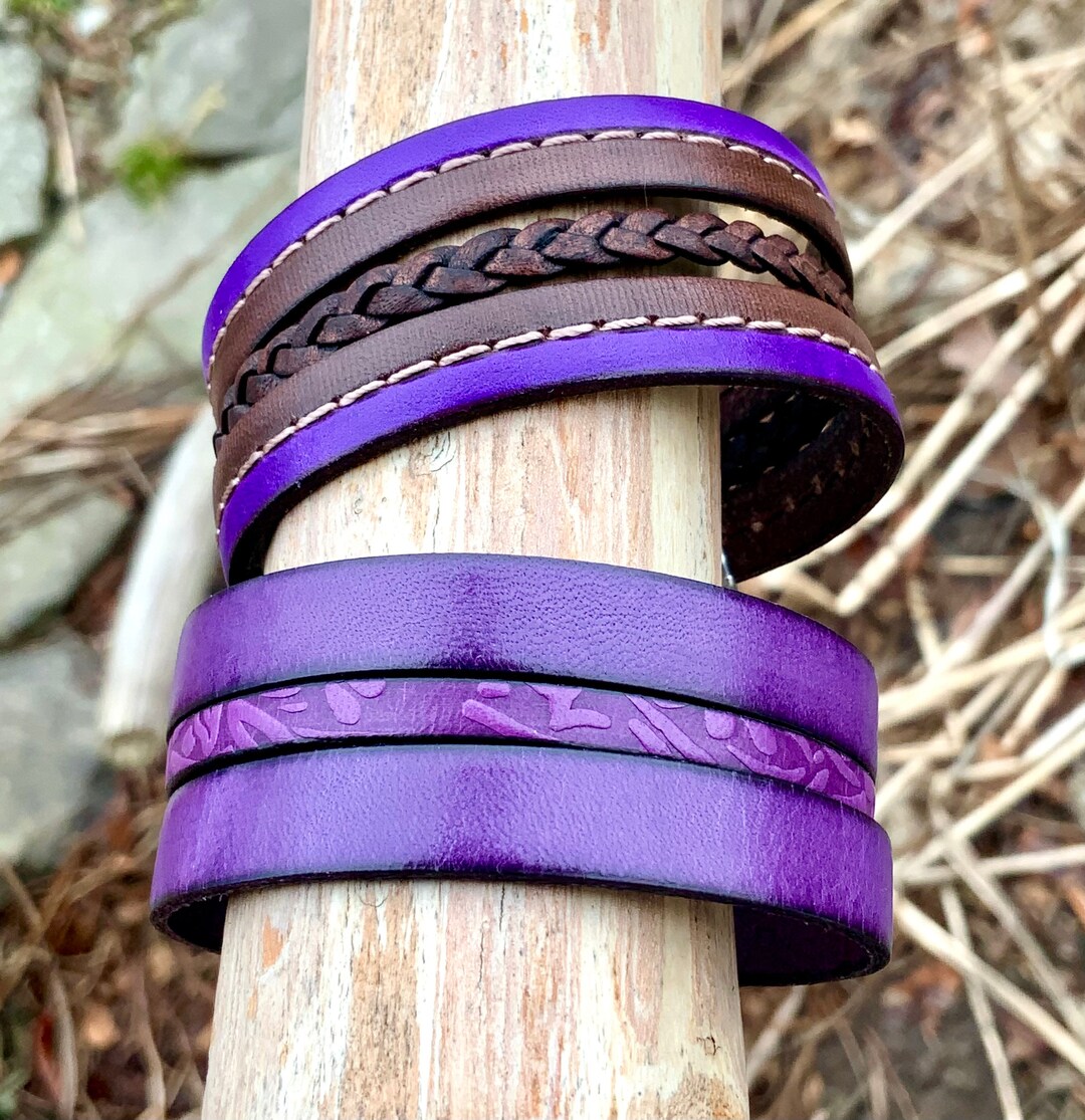Bracelet En Cuir Violet 19mm Avec Motif Lézard - Style Vintage Unisexe
