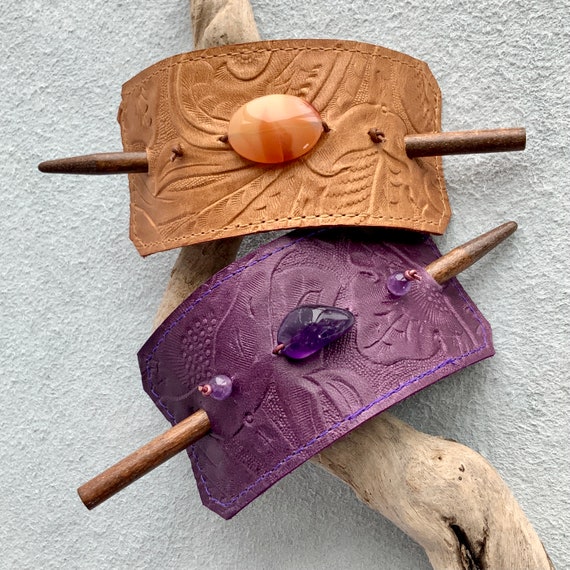 Leather Hair Barrette Hair Stick Boho Hippie Leather Hair  display picture 1