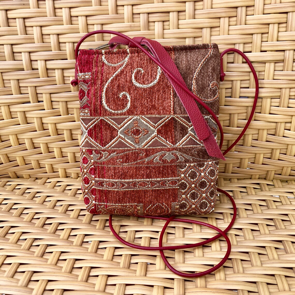Small Crossbody Bag Phone Case Leather and Many Moons Chenille - Etsy