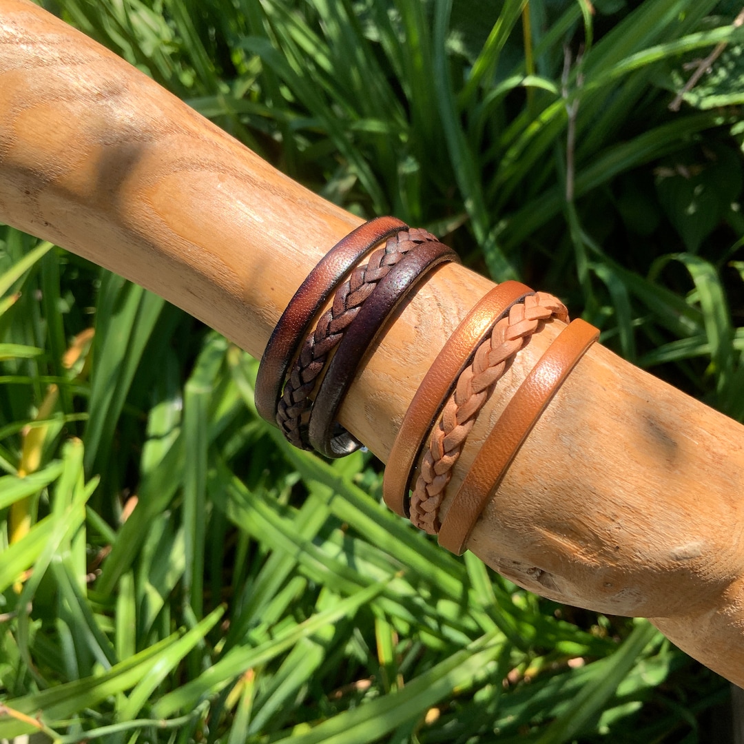 Leather Bracelet Ethnic Tribal Stacking Bracelet Natural Etsy