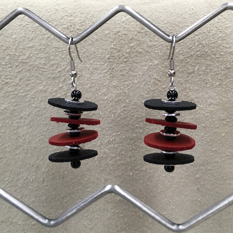 Wakanda Inspired Leather Earrings Modern Style Black and Red Italian Leather Lightweight they float like Feathers Gift for Her Fun to wear