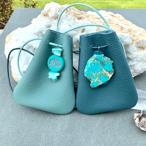 Crystal Bag Medicine Bag Teal Leather Medicine Pouch Mala Bag Yoga Lotus Meditation Altar Decor Healing Stone Amulet Shaman Sacred Ceremony