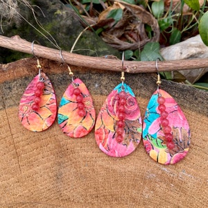 Minimalist Earring Vibrant Colorful Handmade Leather Teardrop Earring Simple Everyday Tropical Bold Fun Summer Dangle Drop Lightweight Boho
