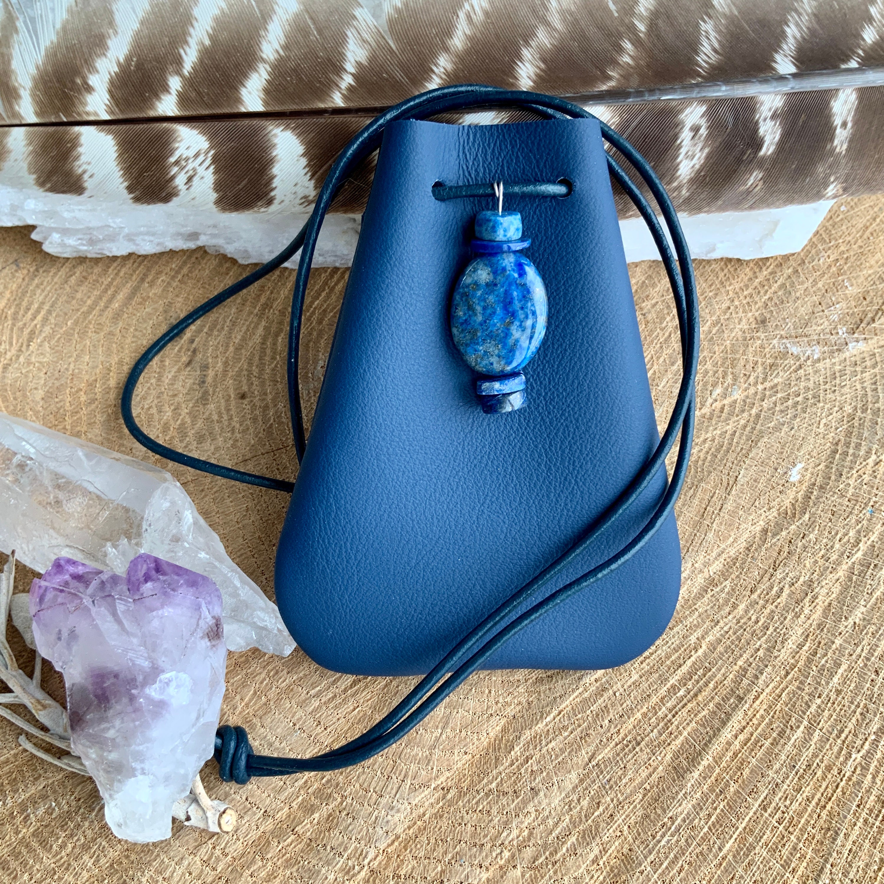 Lapis Lazuli Healing Stone Leather Medicine Bag Medicine