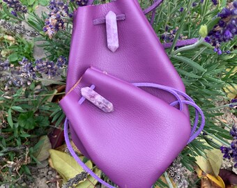 Kunstleder Medizin Beutel Kristalltasche Lepidolith Heilstein Punkt Fairycore Mala Beutel