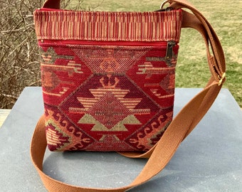 Small Crossbody Bag Oriental Style Kilim Tapestry Travel Holiday Minimalist Upcycled Fabric