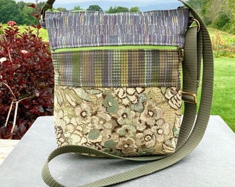 Tapestry Crossbody Bag Upholstery Fabric Bag Vegan Purse Medium Size Neutral Colors adjustable strap Everyday Organizer Bag with Pockets