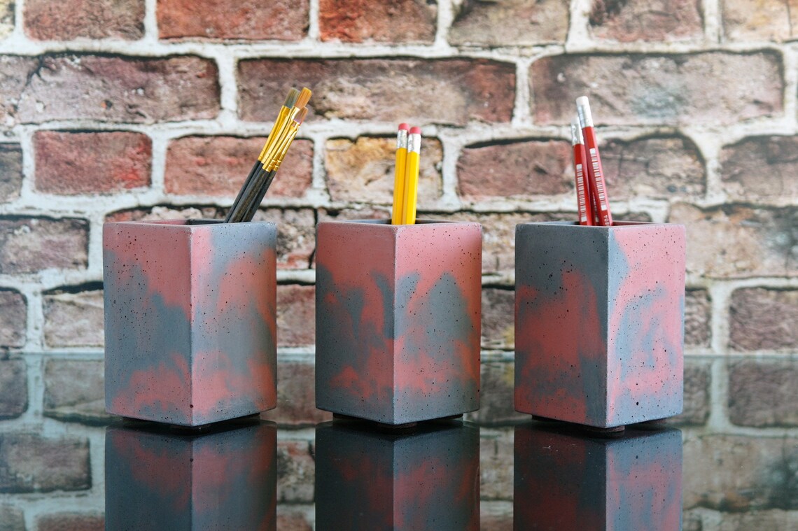 Pen Holder Modern Pencil Holder Desk Pen Organizer Concrete Etsy